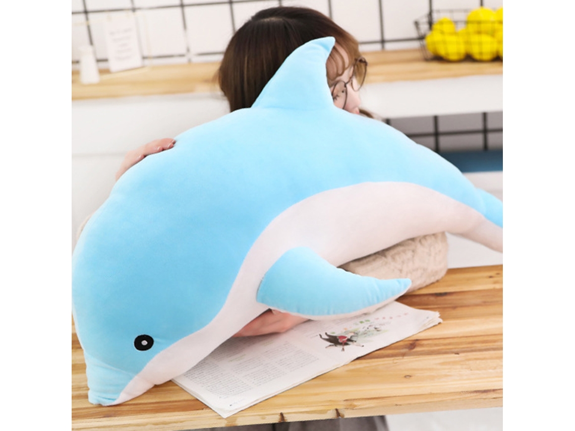 Walshlxq juguete de Peluche Delfín Grande Cute Suave Multifunción Almohada Portátil para Hogar Oficina Azul 30cm