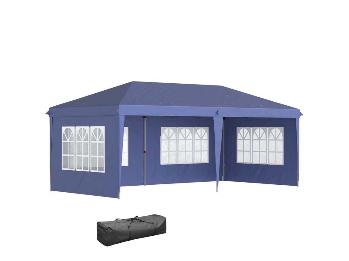 Pavilhão 2,95 X 5,85m Para Festas, Tenda Dobrável Com Proteção Uv, Pop Up Com Janelas E Laterais, Em Oxford E Aço, Azul.
