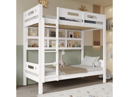 Beliche Infantil 90x200 Cm Com Grade De Segurança, Prateleira Aberta, Escada De 5 Degraus, Amplo Espaço De Armazenamento, Mdf De Pinho, Branco
