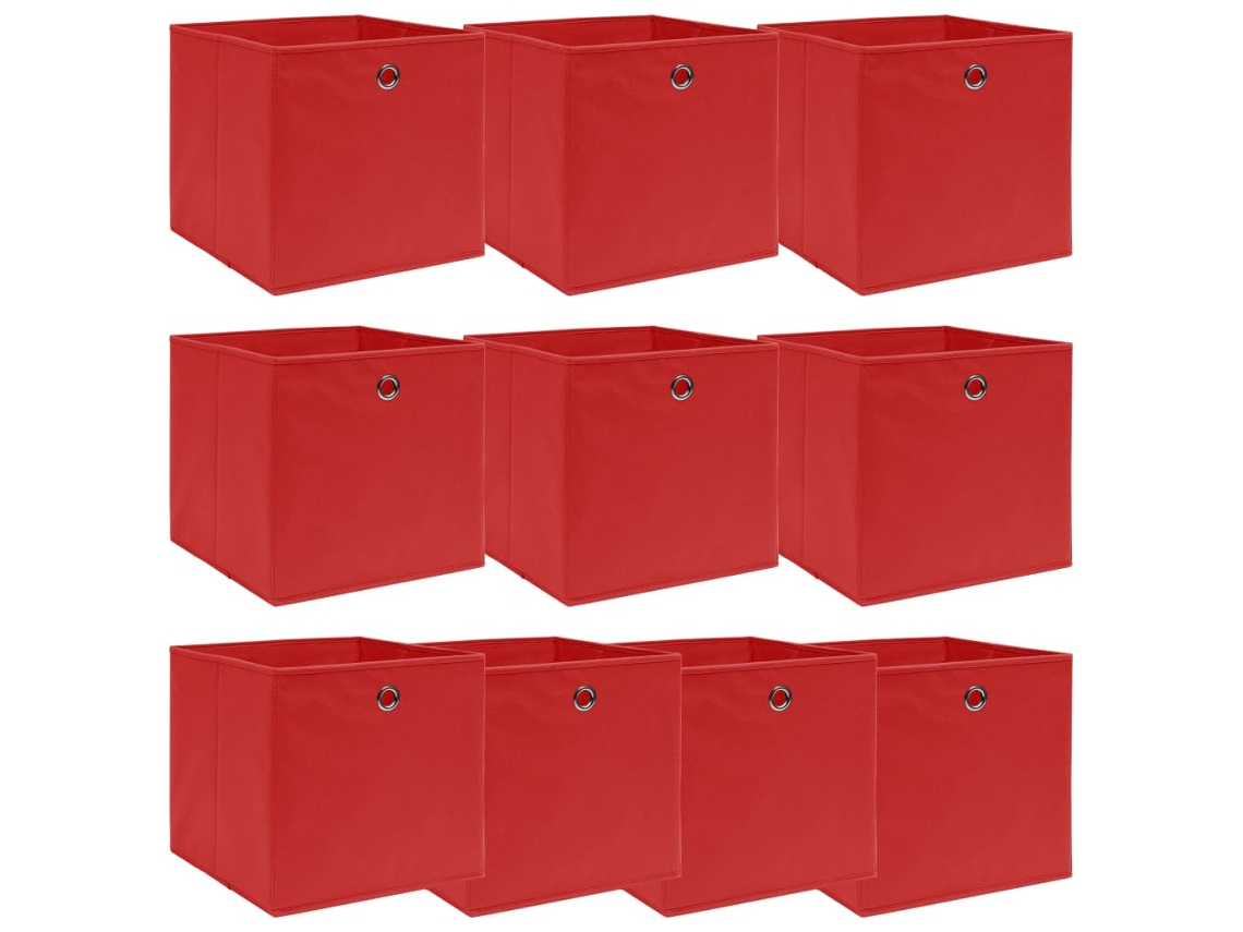 Vidaxl Caixas De Arrumação 10 Pcs 32x32x32 Cm Tecido Vermelho