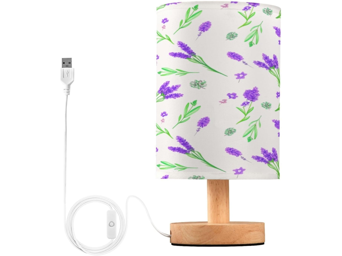 Abajur De Cabeceira Led Lavanda Para Quarto, Luminária De Leitura Com Portas Usb E Cúpula Tecido Para Sala Estar