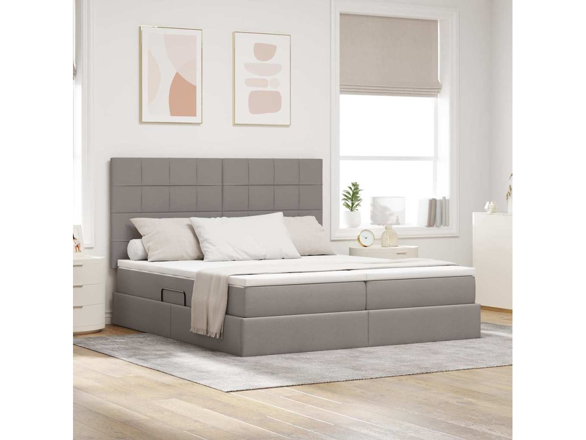 Vidaxl Cama Com Armazenamento Cinzento-acastanhado 200 X 200 Cm Tecido