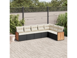 Vidaxl 7 Pcs Conjunto De Sofás P/ Jardim C/ Almofadões Vime Pe Preto