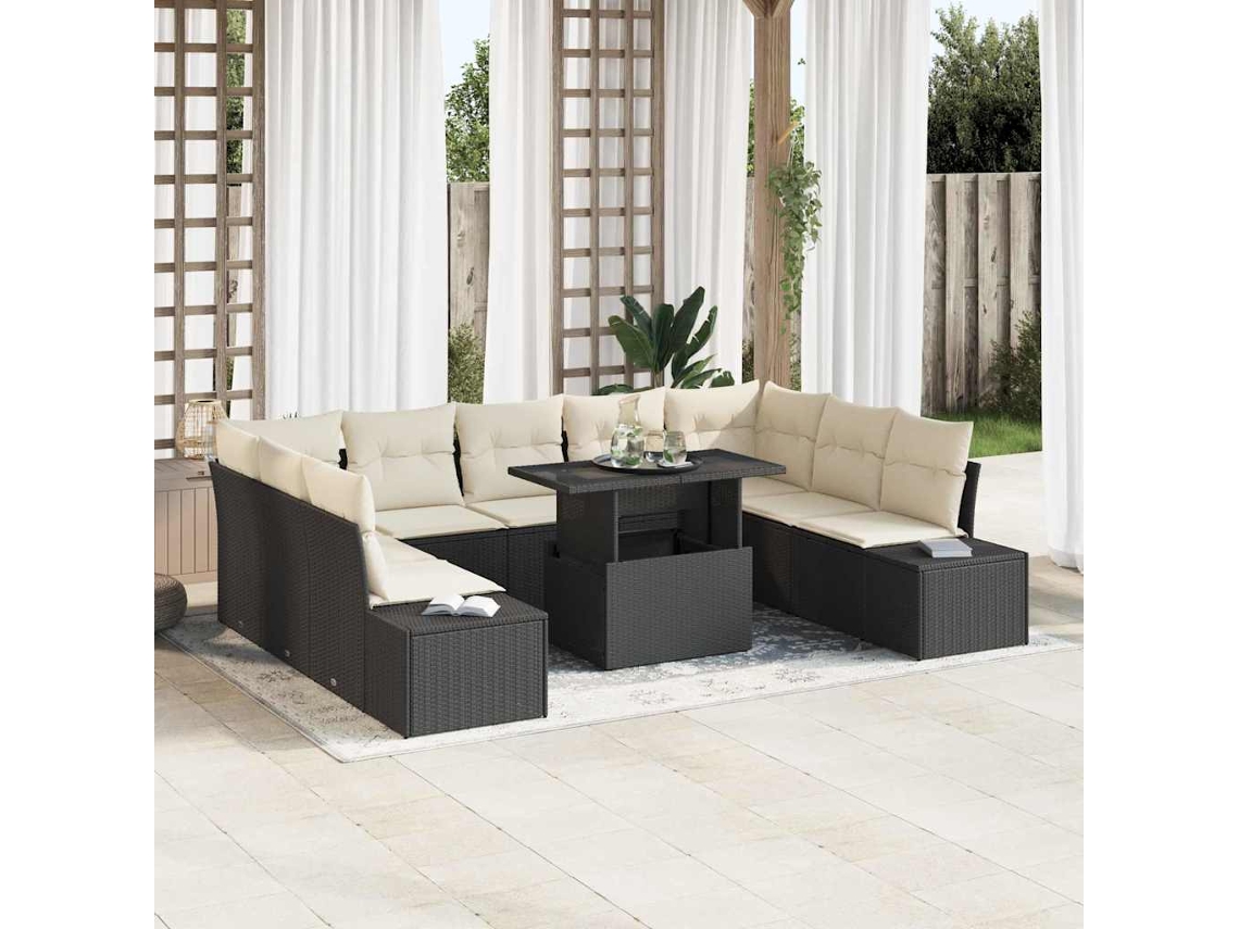 Vidaxl Conjunto de Sofá de Jardim 10 Pcs Preto Rattan Sintético