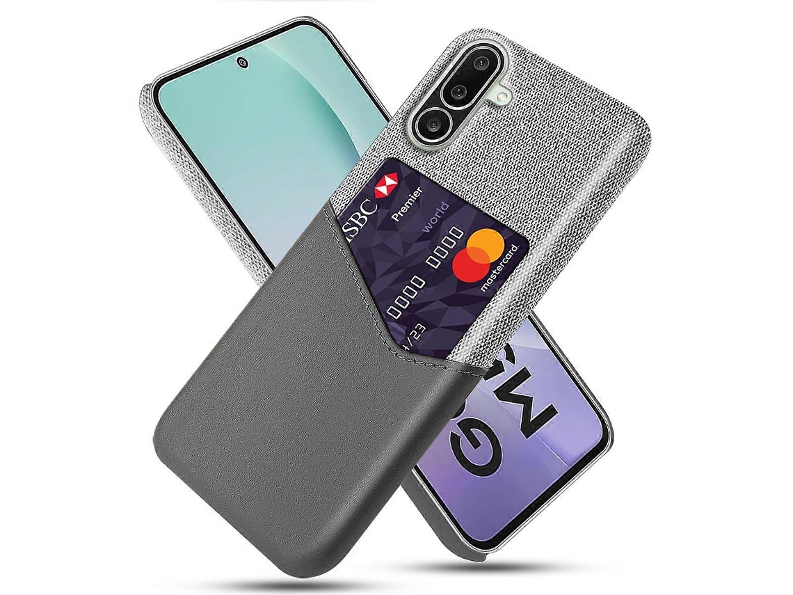 Capa Tkdaddy Para Samsung Galaxy M56 5g, Capa De Couro Pu Com Textura De Tecido, Capa Rígida Para Pc Com Porta-cartões, Cinza