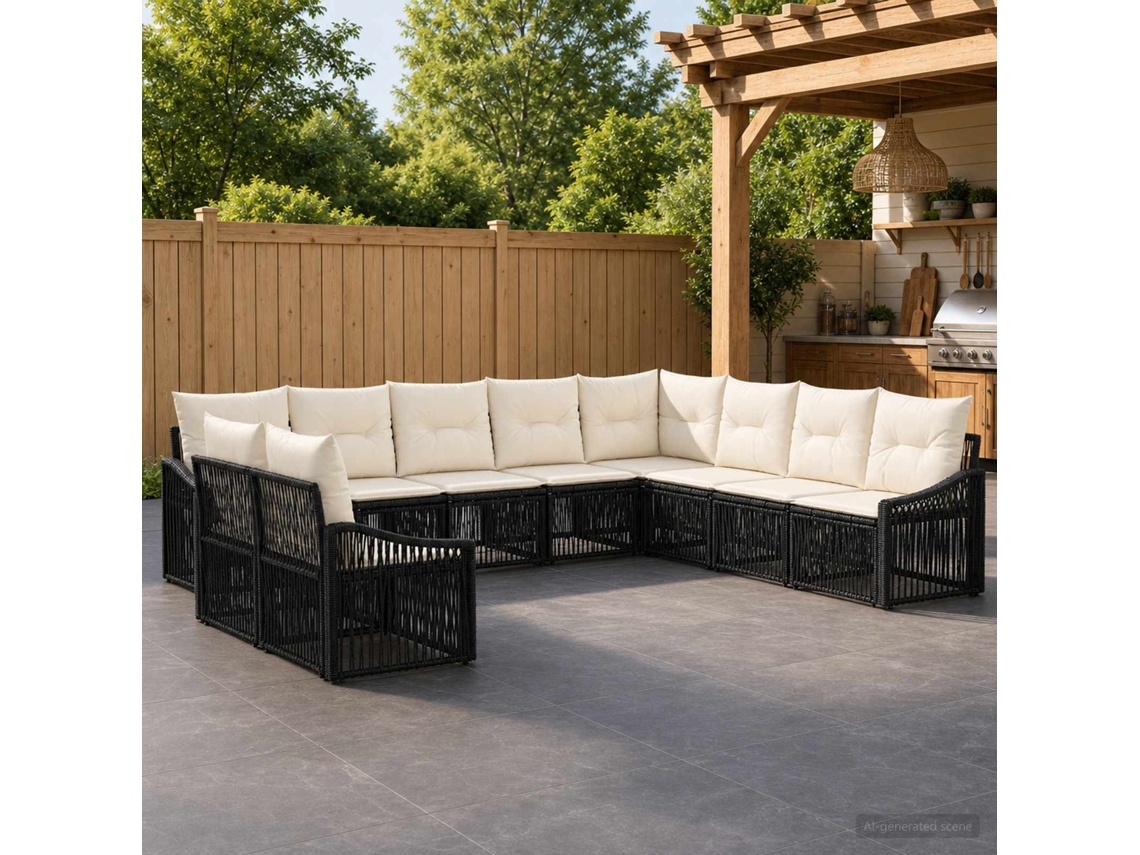 Vidaxl Conjunto De Sofá De Jardim 10 Unid. Preto Vime Pe
