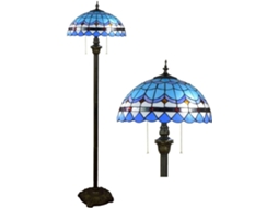 Luminária De Chão Leitura Azul Mediterrânea 40cm 16 Polegadas Para Sala Estar, Luminária De Chão Com Vidro Fumê