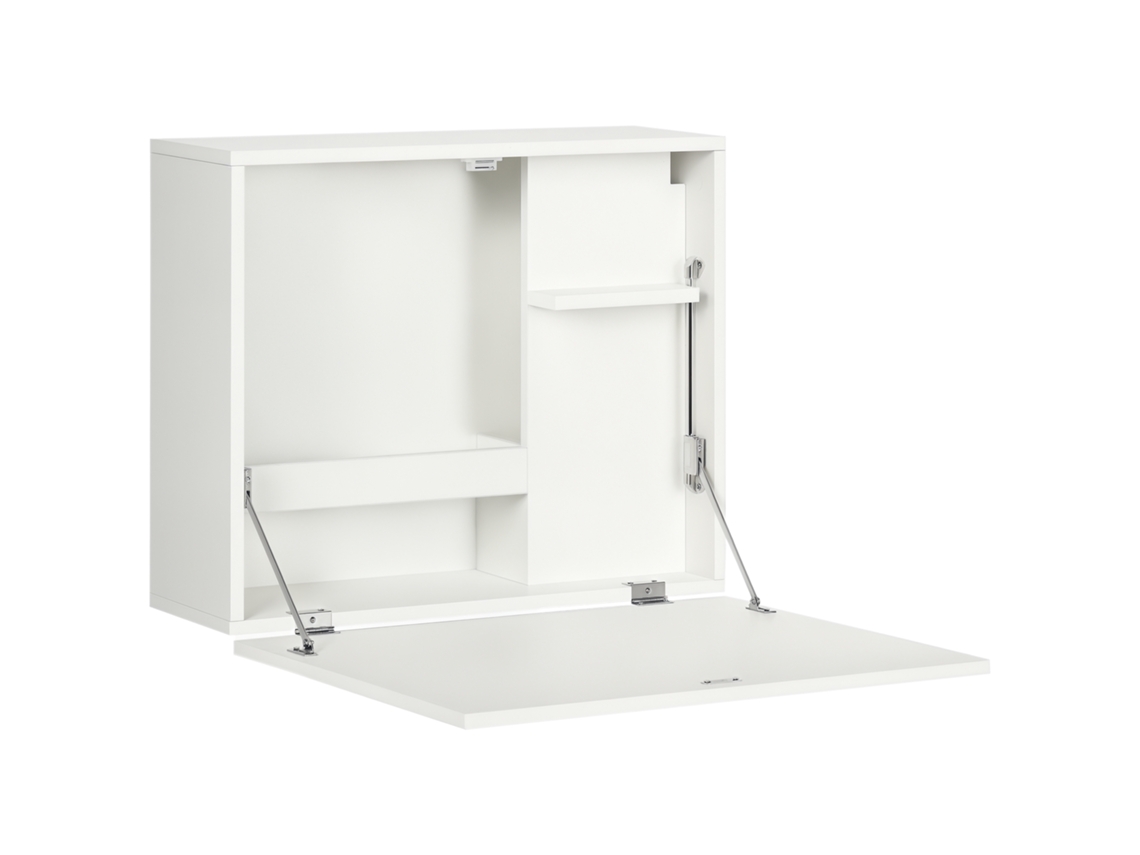 Mesa Dobrável De Parede Com Prateleiras, Otimiza O Espaço Para Casa E Escritório, Feita De Aglomerado E Mdf, 60x21,5x50 Cm, Branca.