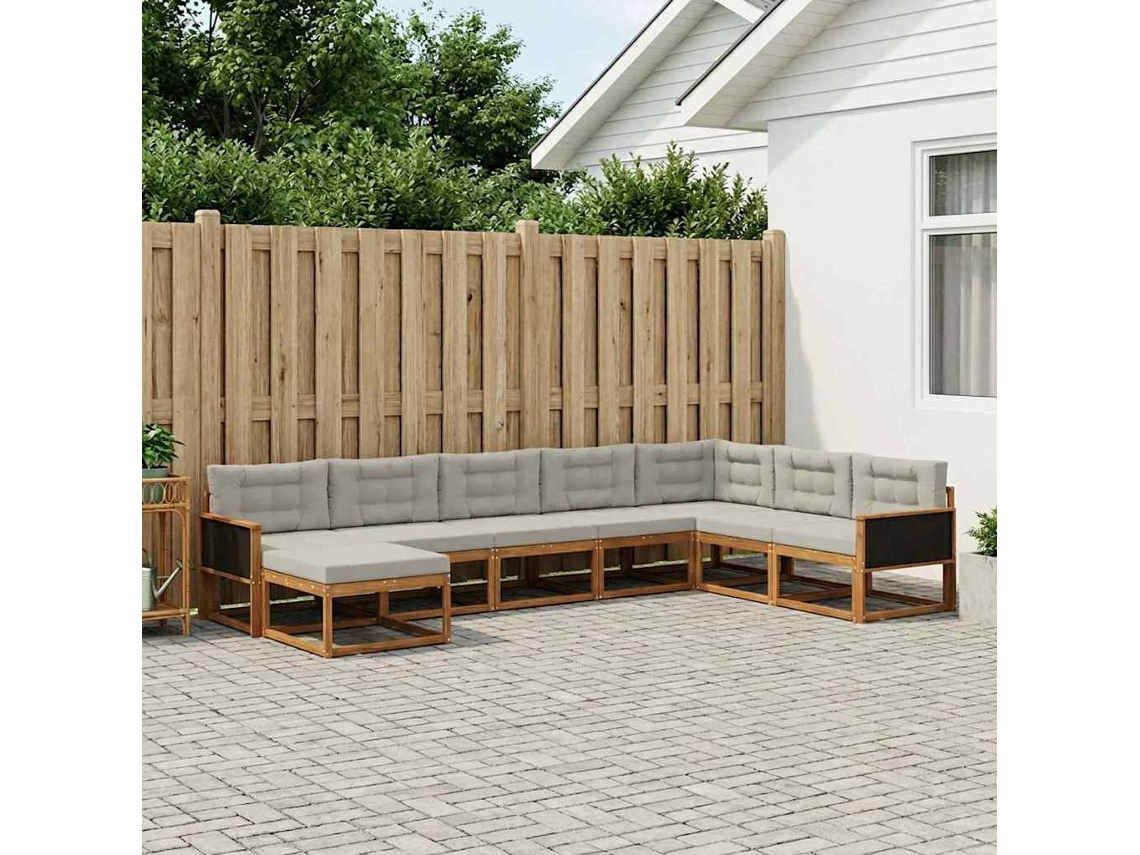 Vidaxl Conjunto De Sofás Para Exterior 8 Pcs Natural E Cinzento-claro