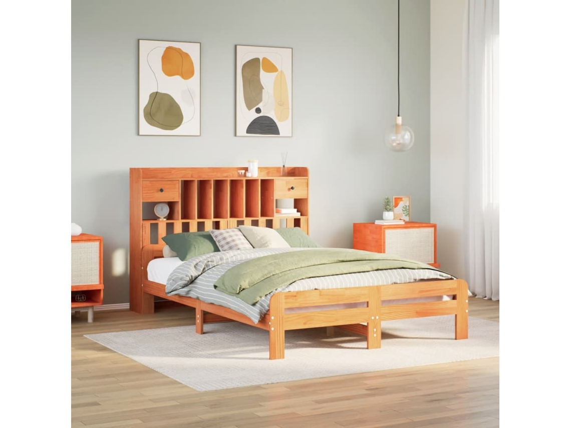Vidaxl Cama Com Estante Sem Colchão 150x200 Cm Pinho Maciço