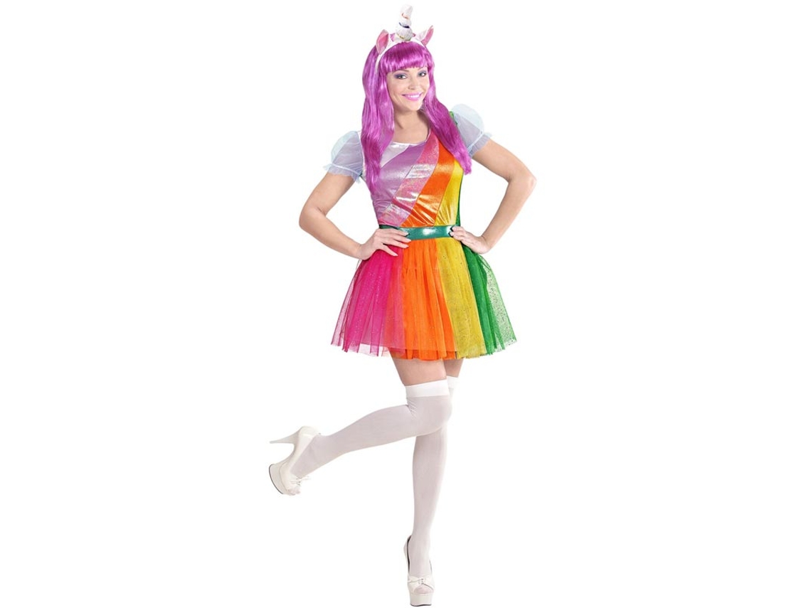 Fato de unicórnio multicolorido com bandana para mulher