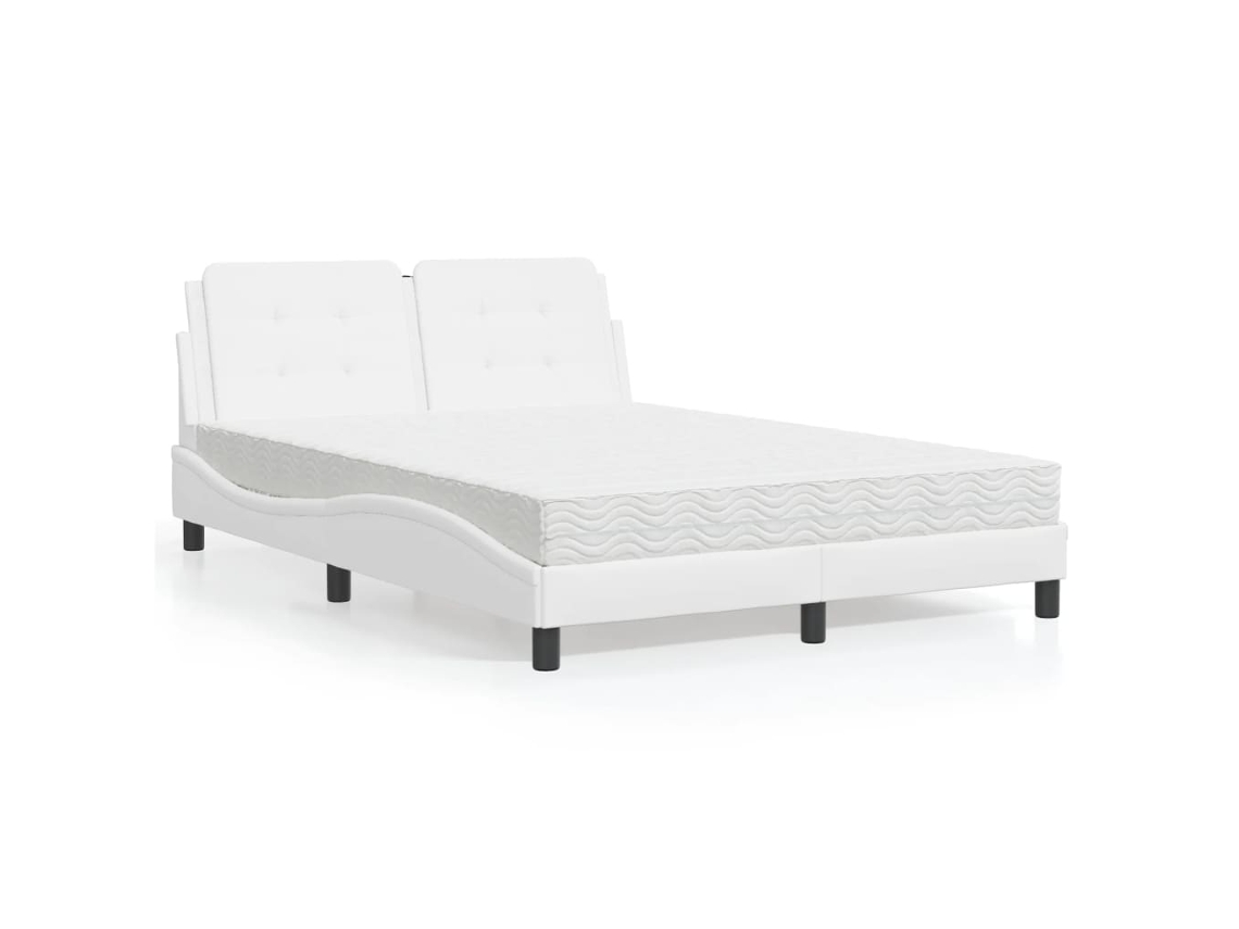 Cama Com Colchão 120x200 Cm Couro Artificial Branco