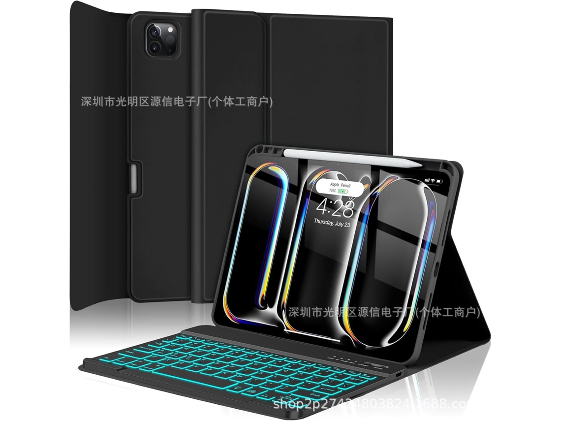 Capa Com Teclado Para Tablet Lurelia, Compatível Com I Pad Pro 11 Com Retroiluminado (modelo 2024, Preto, Teclado Bluetooth, Rato 2.4g