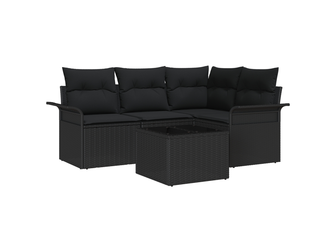 Conjunto 5 Conjunto De Sofá De Jardim Vidaxl Preto Vime Pe (187,5 X 132,5 X 85 Cm)