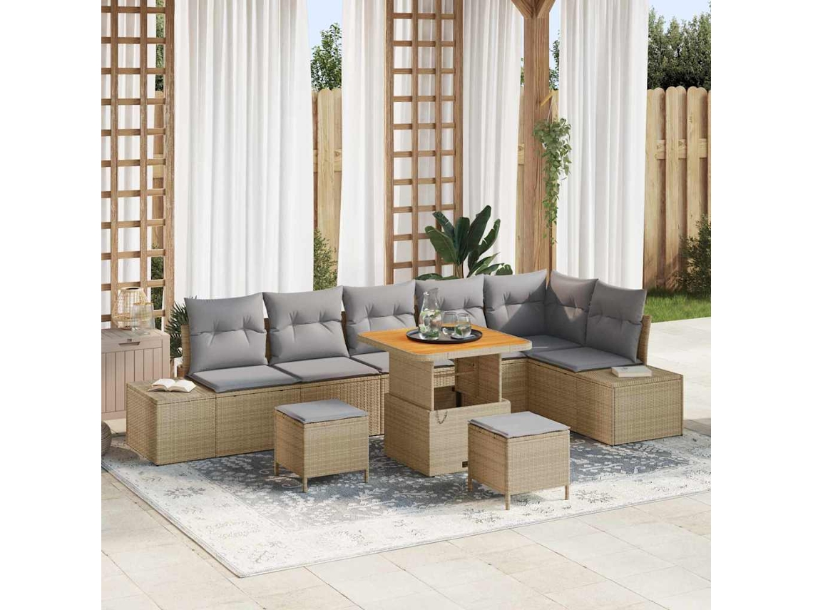 Vidaxl Conjunto De Sofá De Jardim 9 Unid. 8-número De Lugares Bege