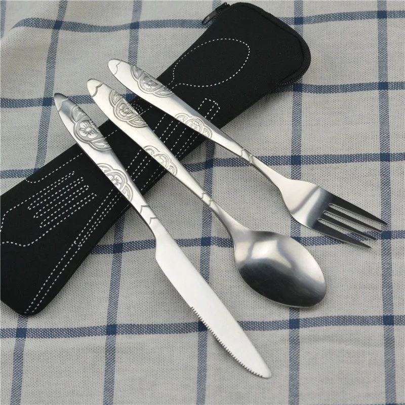 Conjunto Portátil de Utensílios de Mesa para Piquenique com Zíper, Inclui Faca, Garfo e Colher. MDUG (estilo 1)
