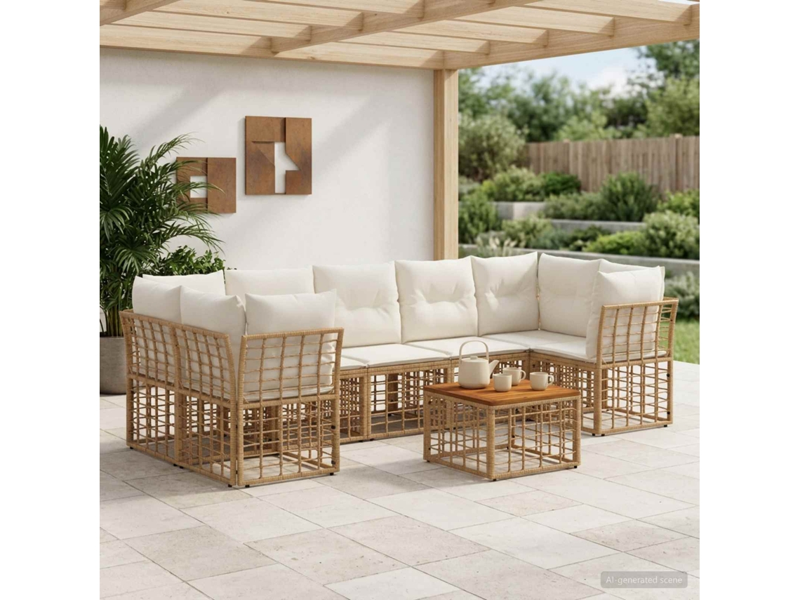 Vidaxl Conjunto De Sofás Para Exterior 8 Unid. Natural E Branco Creme