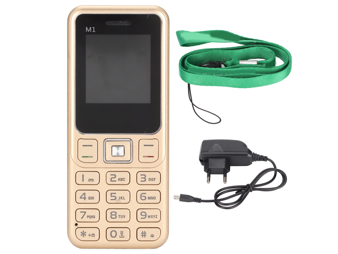 Mali telefone Celular M1 Desbloqueado Dual Chip 2g com Cordão para Idosos e Crianças Tela 1.44 Polegadas Ouro Plugue Eu