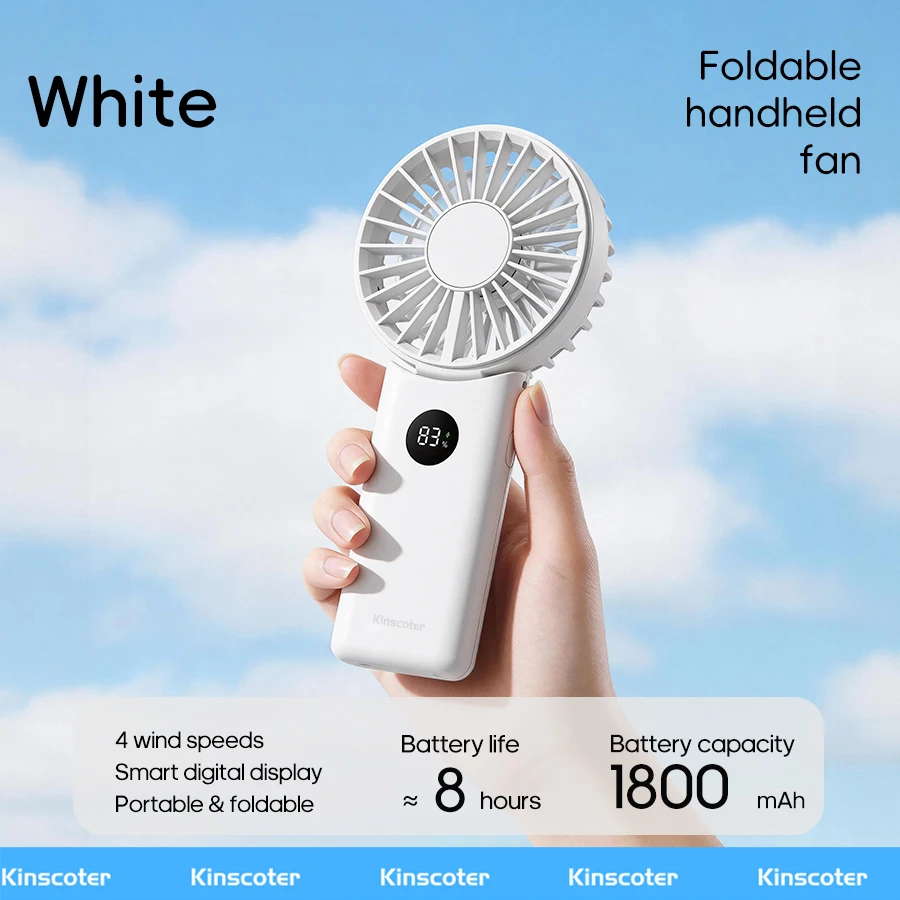 Mini Ventilador Portátil MDUG com bateria de 1800mah, visor Led, 4 velocidades e ângulo ajustável (branco)