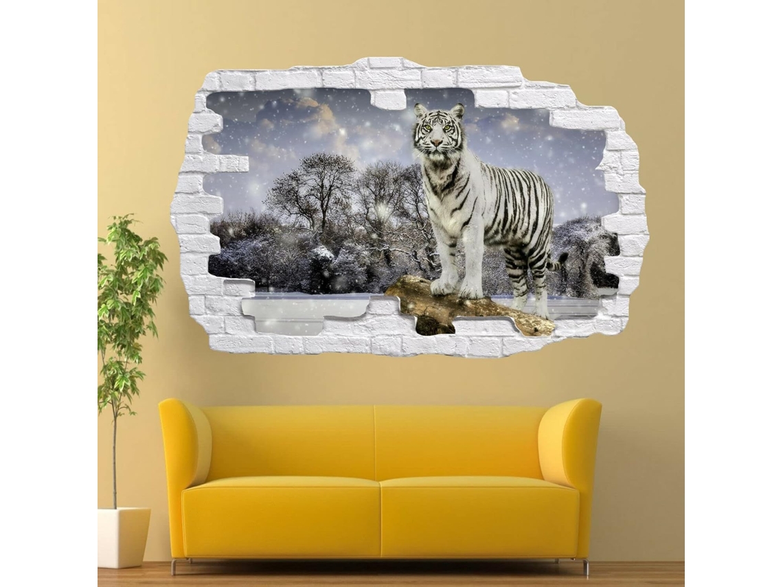 Adesivos De Parede 3d Com Tigre E Paisagem De Inverno Nevada Para Decoração De Casa E Escritório.