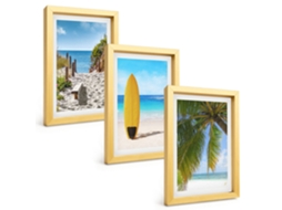 Composição De Quadros Férias, Praia, Ondas, Palmeiras Espelharte (3 Peças 20x30 Cm)