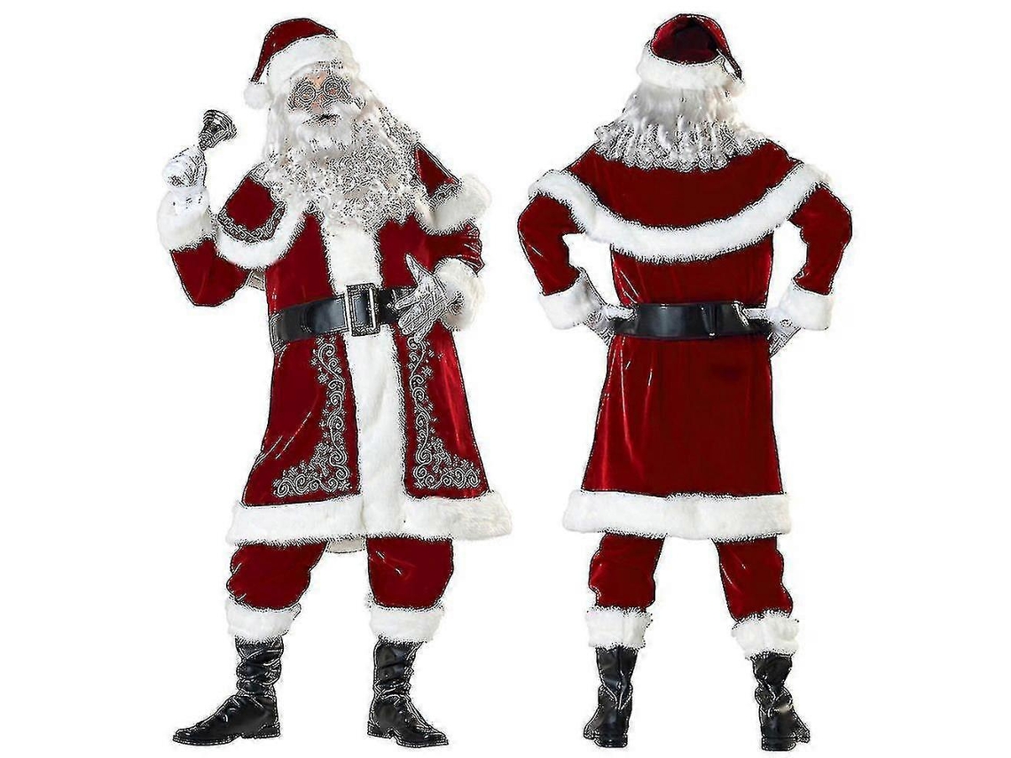 Fantasia De Papai Noel Adulto, Roupa De Luxo Vermelha, Conjunto De 8 Peças, Presente De Natal Hengjian