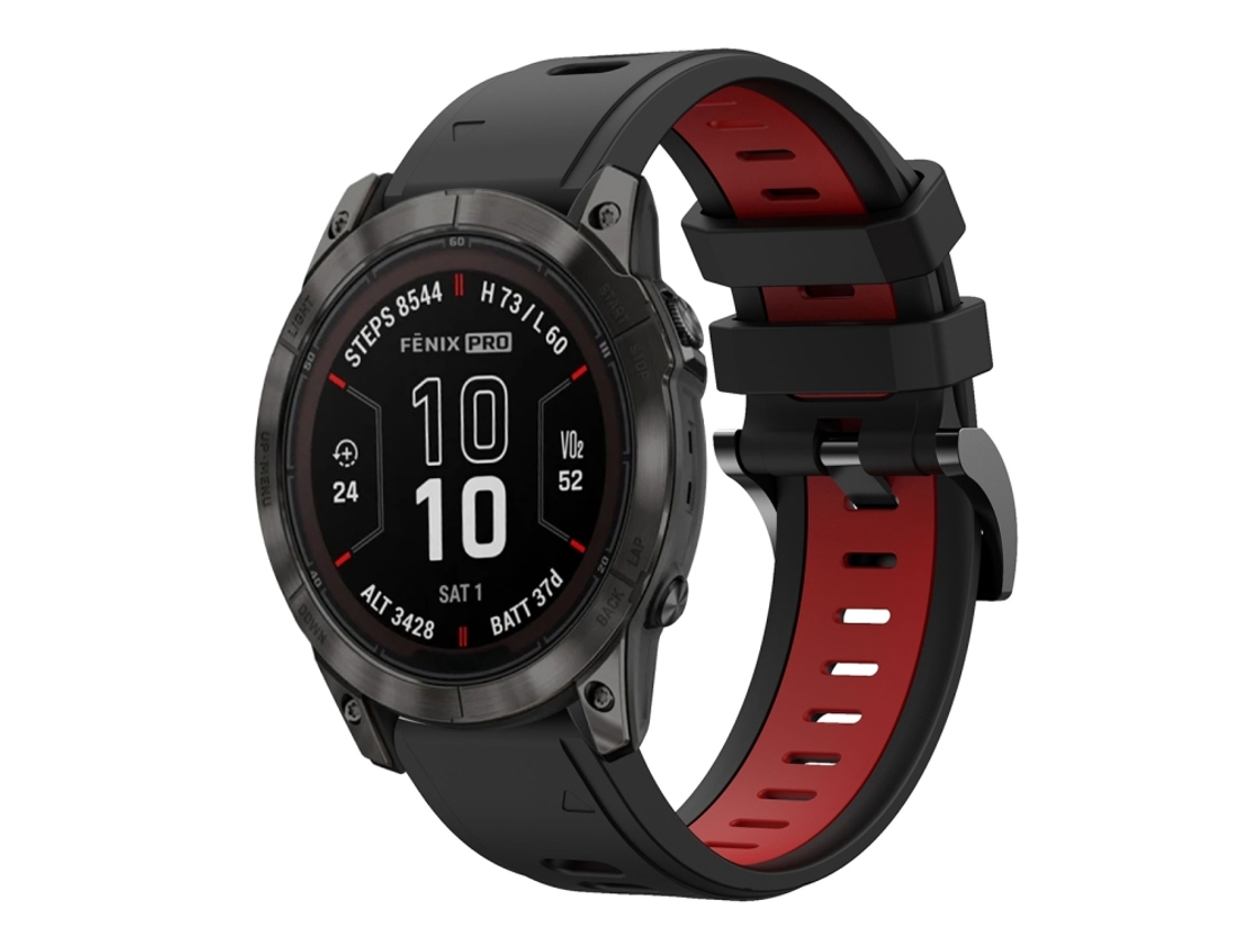 Bracelete Para Garmin Fenix 7x Pro (51mm) - Silicone Esportivo - Duas Cores (26mm) Preto + Vermelho
