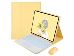 Capa de Teclado Bluetooth iPad 10th Gen 10.9 com Teclado Domo Retroiluminado e Rato, amarelo XIAOMOYU
