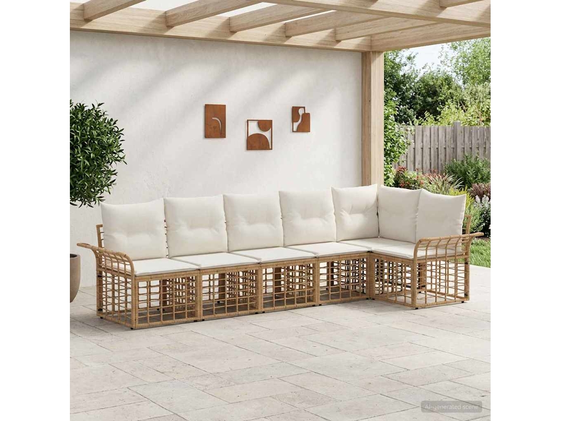 Vidaxl Conjunto De Sofás Para Exterior 6 Pcs Natural E Branco Creme
