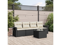 Vidaxl 5 Pcs Conjunto Sofás De Jardim Com Almofadões Vime Pe Preto