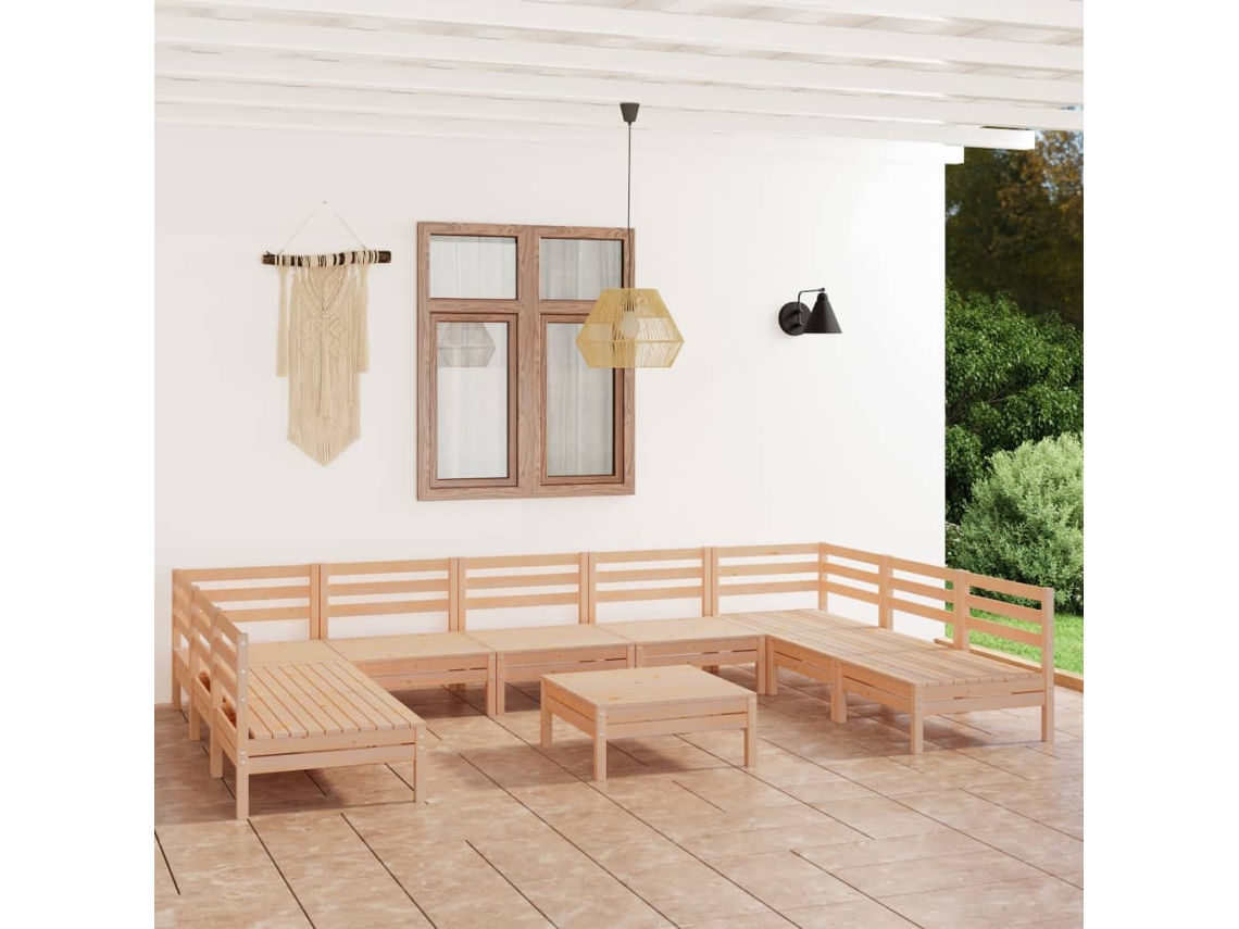 Vidaxl 10 Pcs Conjunto Lounge De Jardim Pinho Maciço