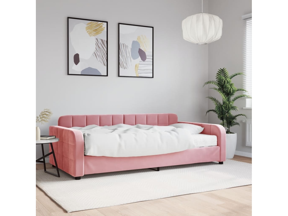 Vidaxl Sofá-cama Com Colchão 100x200 Cm Veludo Rosa