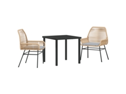 Conjunto 3 De Jantar De Jardim Com Almofadas Vidaxl Marrom Vime Poliéster