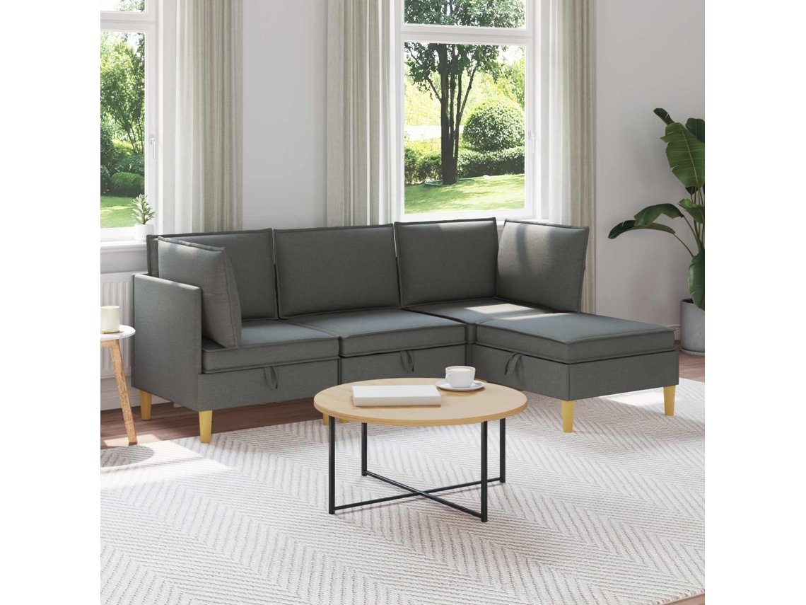 Vidaxl Conjunto De Sofá Modular Com Armazenamento 4 Unid. Tecido