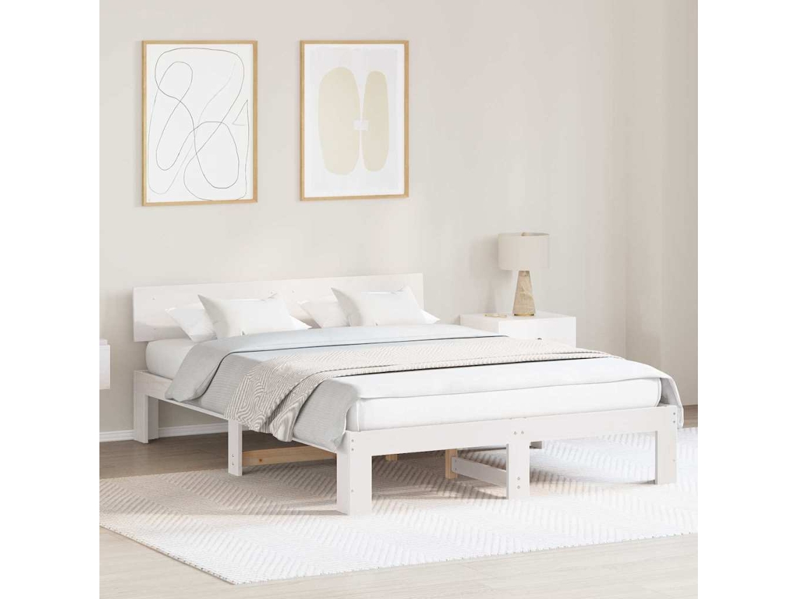 Vidaxl Estrutura Da Cama Com Cabeceira Branco 150 X 200 Cm