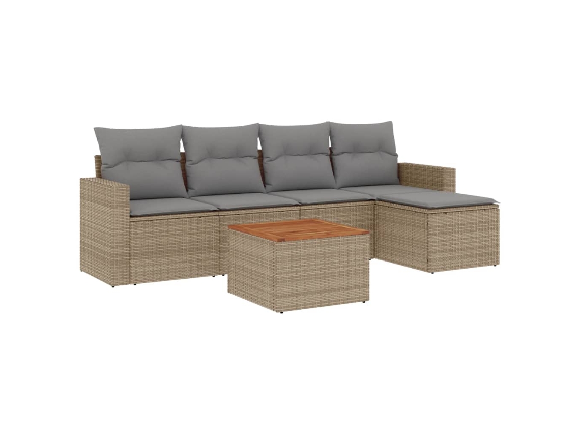 Conjunto de 6 Sofás Jardim com Almofadões Vime Pe Bege Misturado MAISON EXCLUSIVE