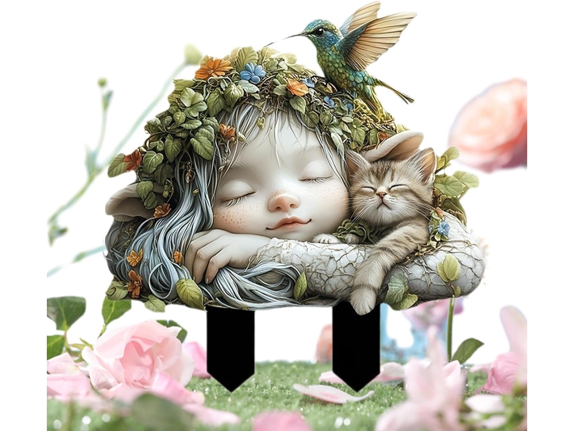 Decorações de Fadas Estaca Mágica para Jardim, Escultura Decorativa, Ornamento em Miniatura Design Premium em Metal CHABERLU