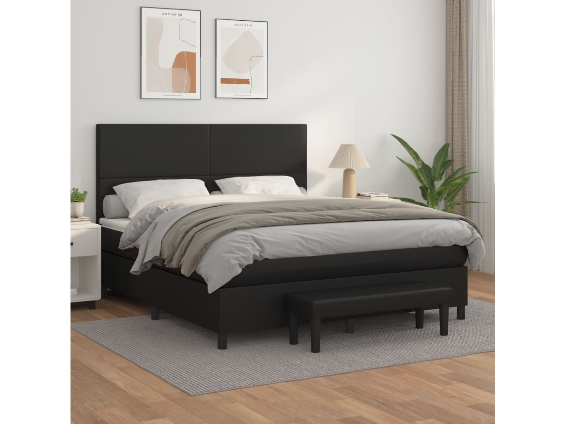 Vidaxl Cama Com Molas/colchão 160x200 Cm Couro Artificial Preto