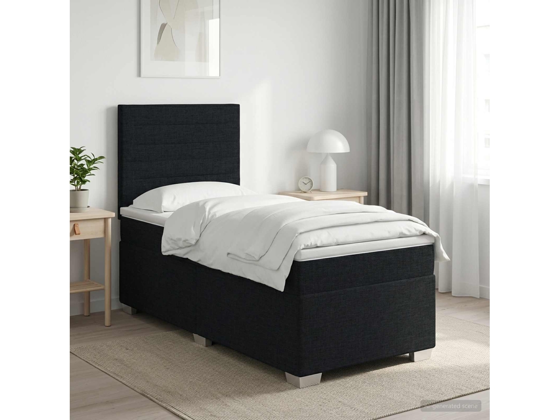 Vidaxl Cama Box Spring Com Colchão Preto 90 X 190 Cm Tecido