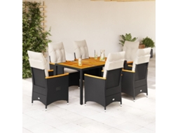 Vidaxl 7 Pcs Conjunto De Jantar P/ Jardim C/ Almofadões Vime Pe Preto
