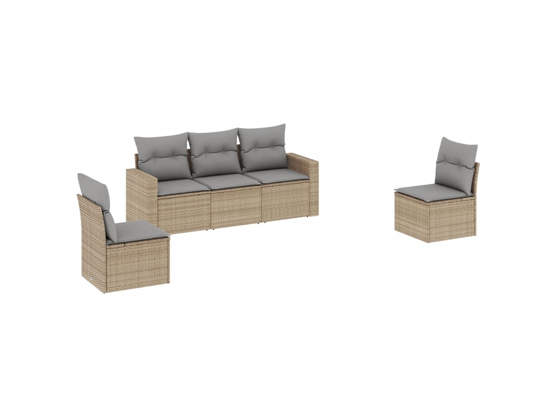 Maison Exclusive - 5 Pcs Conjunto De Sofás P/ Jardim Com Almofadões Vime Pe Bege