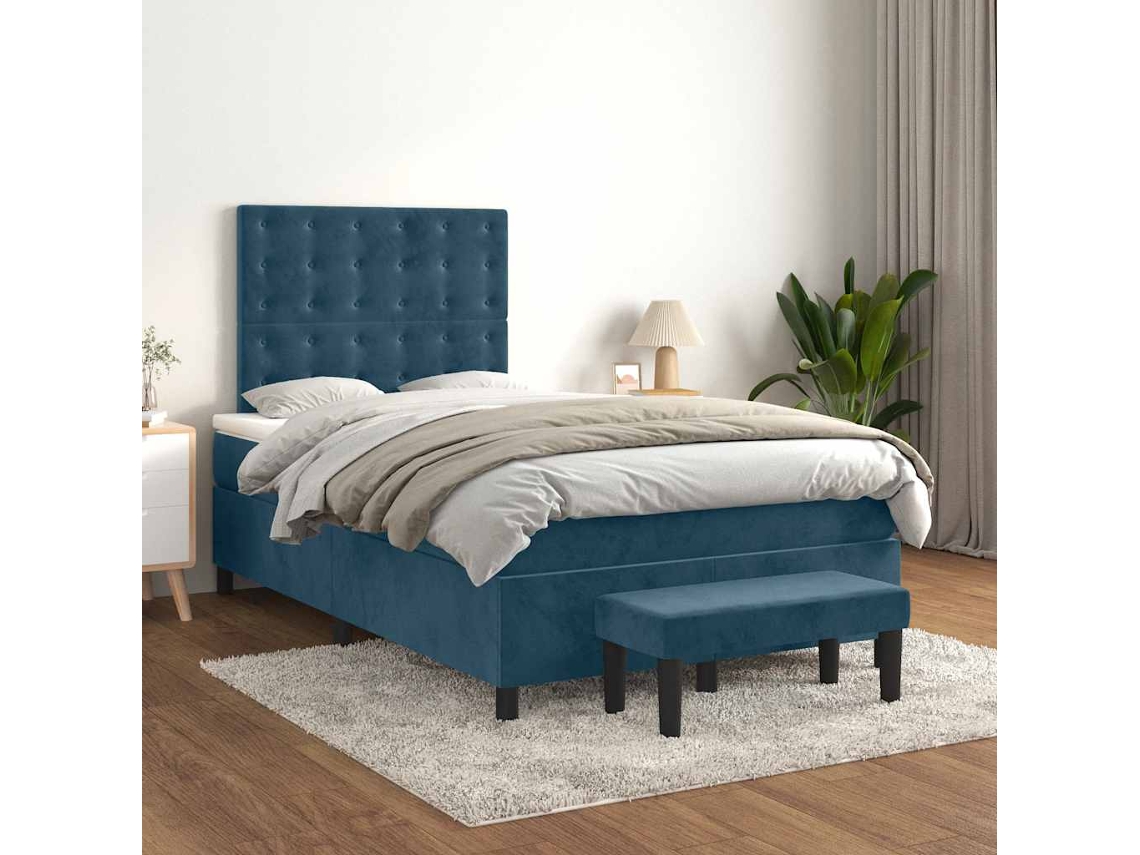 Vidaxl Cama Boxspring Com Colchão 120x200 Cm Veludo Azul-escuro