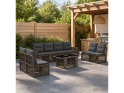 Vidaxl Conjunto De Sofá De Jardim 9 Unid. Cinza E Cinza Escuro Vime Pe