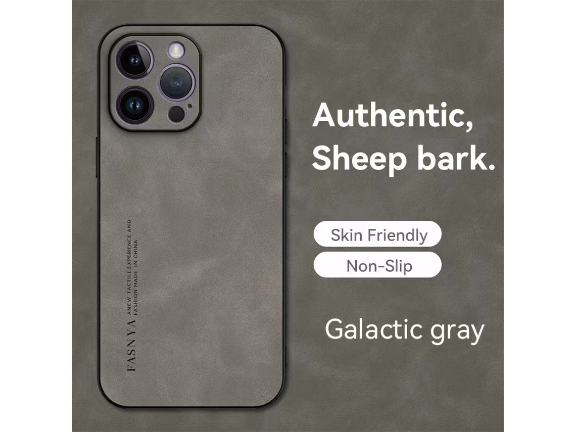 Capa Para Iphone 17 Pro Max Galaxy Em Couro De Ovelha Cinza, Proteção Total, Couro Macio E Resistente A Quedas.