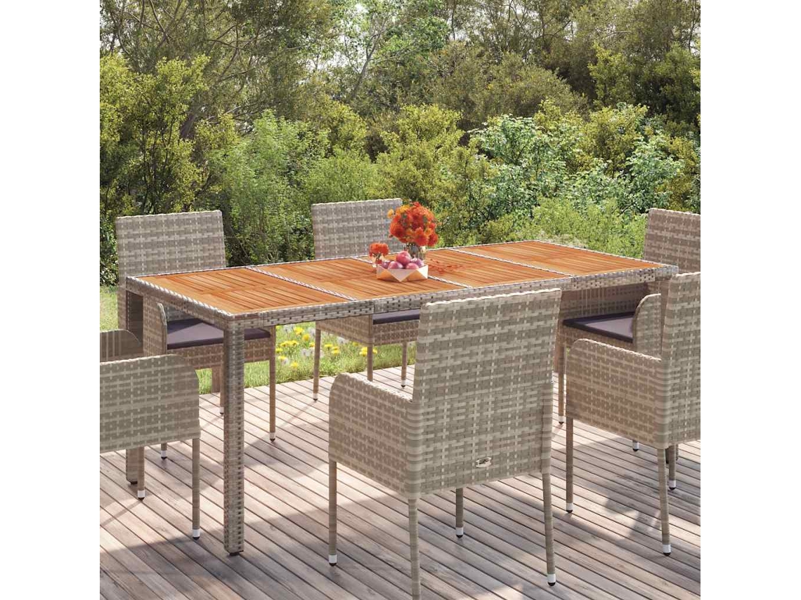 Vidaxl Mesa De Jardim Com Tampo De Madeira 190x90x75 Cm Vime Pe Cinza
