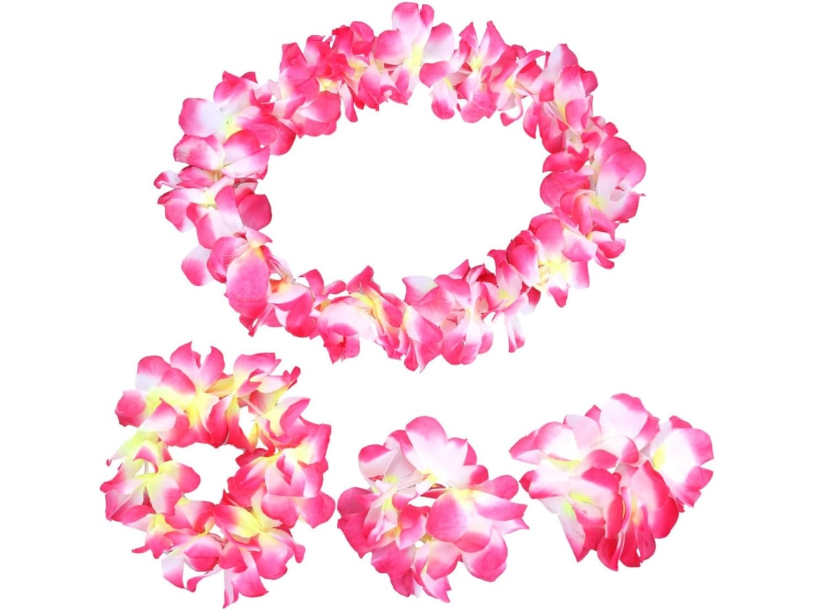Conjunto de 4 Guirlandas de Flores de Seda Havaiana Feitas À Mão, Com Faixa Para Cabelo.