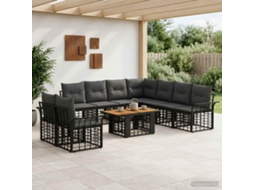 Vidaxl Conjunto De Sofá De Jardim 10 Unid. Preto E Cinza Escuro