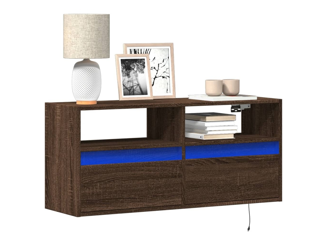 Vidaxl Móvel De Parede P/ Tv Luzes Led 100x31x45 Cm Carvalho Castanho