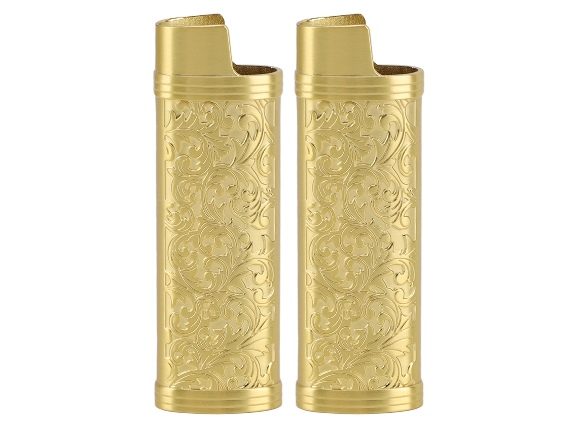2pcs Isqueiro Caso Capa Vintage Estilo Floral Estampado Liga De Zinco Shell Para Proteção De Isqueiro Ouro