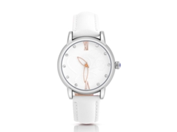 Relógio Analógico Feminino de Quartzo com Correia de Couro Rosê e Branco Resistente À Água 30m